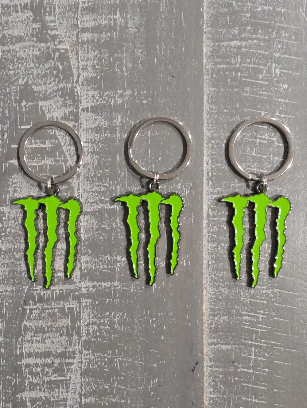 3 Monster Energy Drink Claw Logo Enamel Keychains, Lime Green, Motorsports